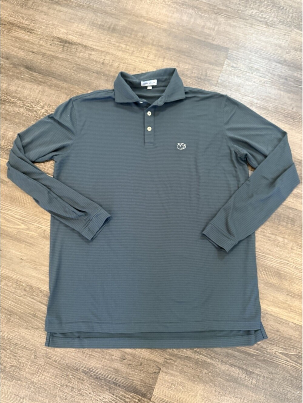 Peter Millar Striped Stretch Colored Polo Navy Green Pin Stripe Golf Logo L